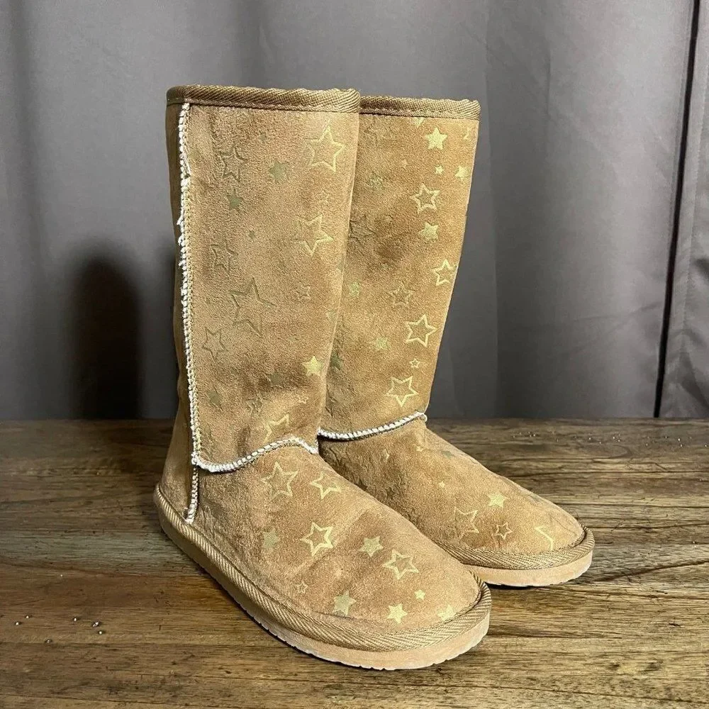 Airwalk Emma Star Pattern Brown Cognac Cozy Boots